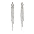 Long Dangle Chain Tassel Earrings with Statement Rhinestone Fashion Chandelier Style