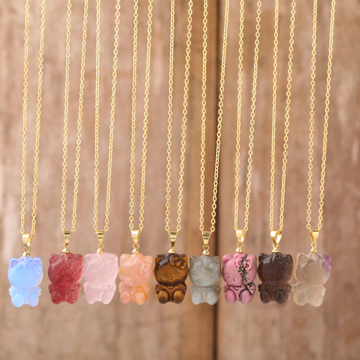 Mini Crystal Kitty Cat Pendant Necklace for Kids Girl Birthday Gift  Healing Stone Carving Necklaces Pretty Jewelry