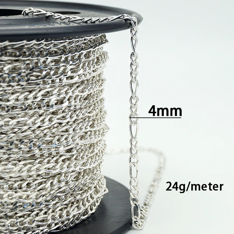 Wholesale Unfinished Chain Roll Link 4MM Italy Solid Silver Figaro Chain for Jewelry Making Necklace Bracelet Men