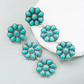2024 Fashion Jewelry European Multi-layer Alloy Turquoise Party Earrings Sun Flower Antique Silver Turquoise Earrings Women