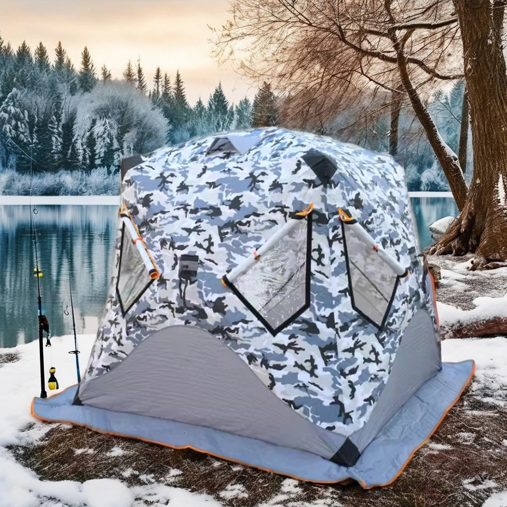 Winter Outdoor Thickened Cotton Fishing Tent Fast Open Ice Carp Made Composite Fabric Fiberglass Poles Xinqiu Brand