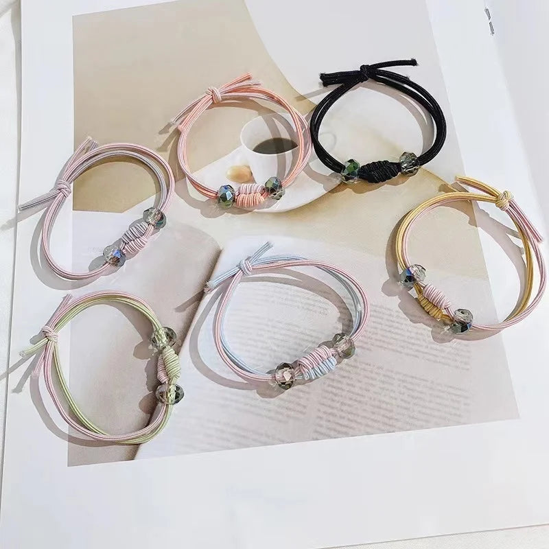 Handmade New Fashion Hairband in Hit Color Glitter Crystal Elastic Rubber Band Bracelet for Ponytail Hair Accessories
