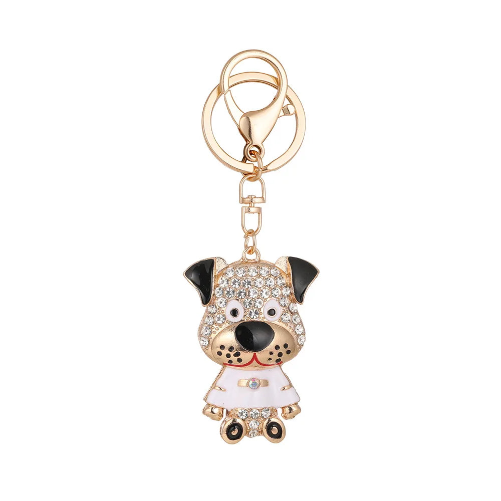 Creative Rhinestone Cute Dog Charm Car Key Ring Holder White Red Enamel Pet Dog Keychain 2025 Accessories