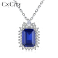 CZCITY 2026 Fashion Women Necklace Sterling Silver 925 Square Dark Blue Gemstone Party Dating Woman Necklaces