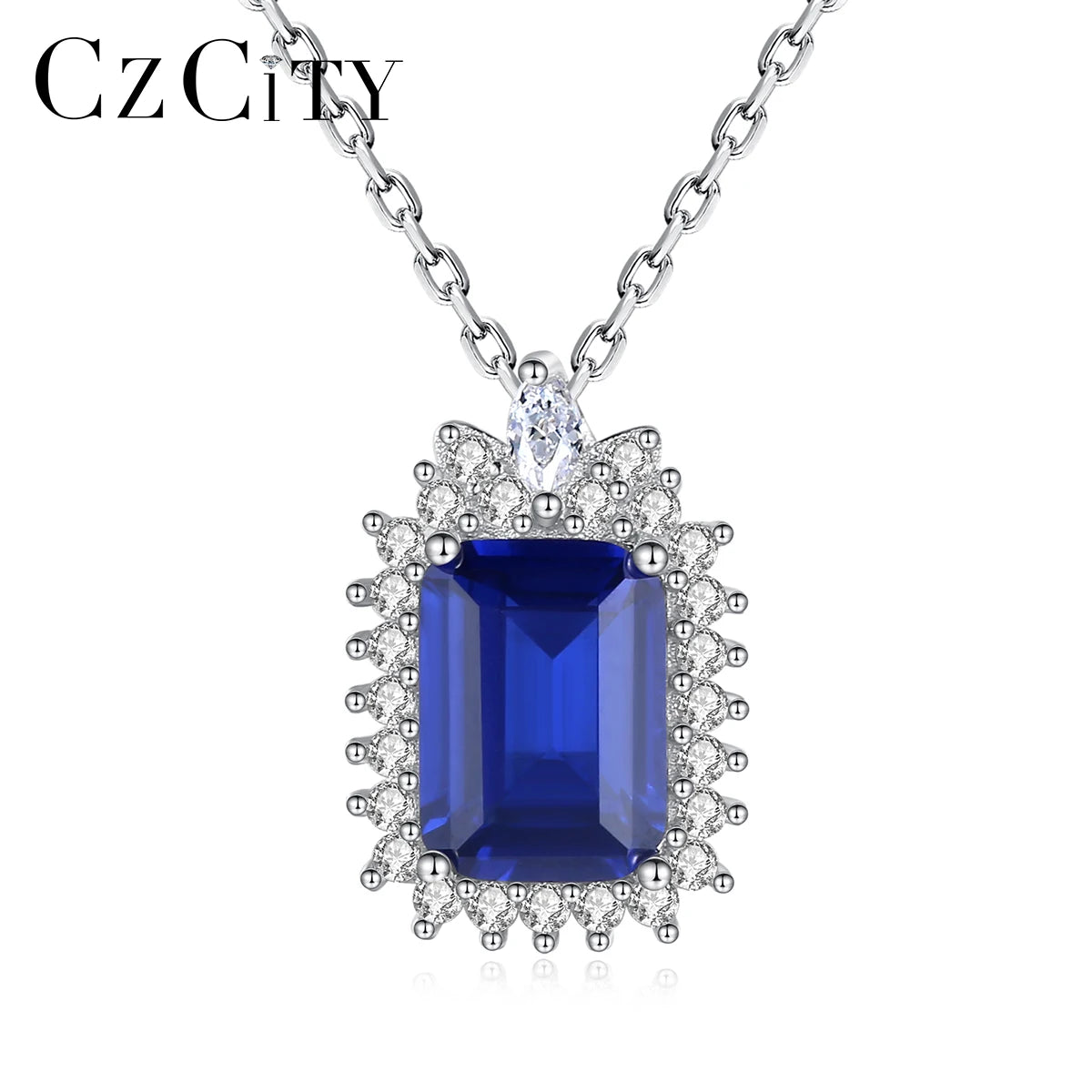 CZCITY 2026 Fashion Women Necklace Sterling Silver 925 Square Dark Blue Gemstone Party Dating Woman Necklaces