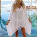 V-Neck Bat Sleeve Solid Color Kaftan Top Chiffon Women Casual Summer Cover Ups