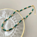 New Vintage 14K Gold Plated Stainless Steel Necklace Imperial Jasper Heishi Disc Stone Beads Geometric Pattern for Women Men
