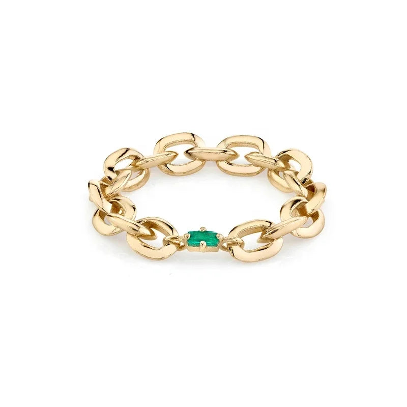 925 Sterling Silver Fashion Colored Baguette Chain Link Gold Ring Women