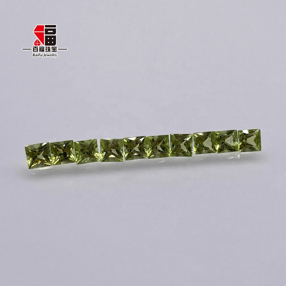 Baifu Natural Square Faceted Peridot Gemstone Wholesale Loose Stone for Jewelry Making