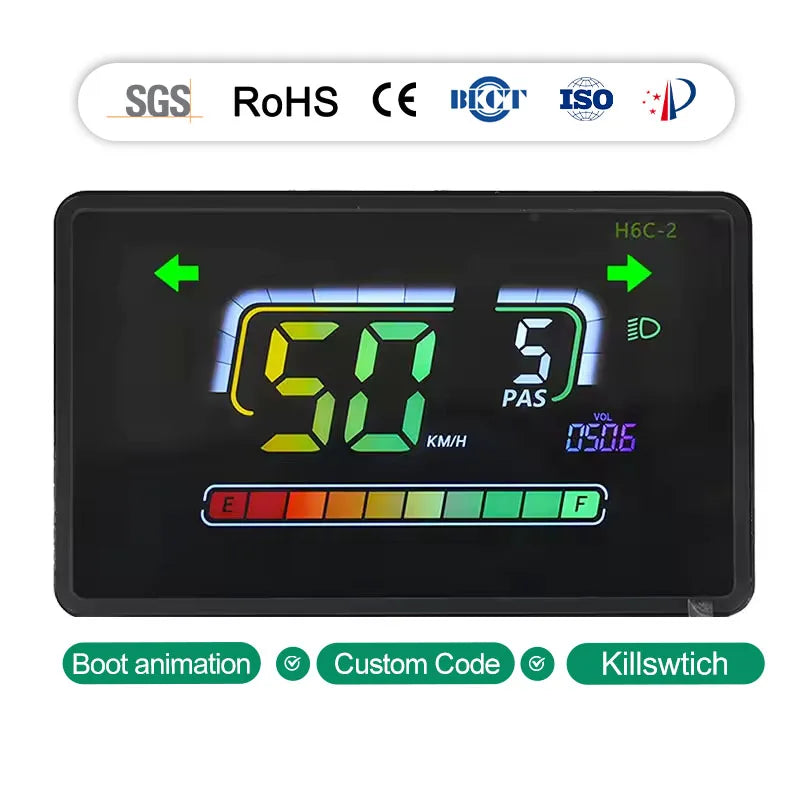 H6C-2 Electric Bicycle Display for Uart2 24V/36V/48V/60V Waterproof Wired Cycling Computer Bike Speedometer Ebike Accessories