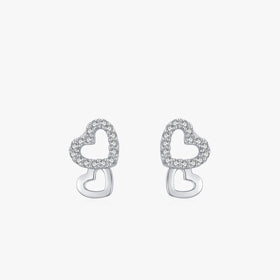 Ailmay Real 925 Sterling Silver Hearts Clear Zircon Stud Earrings for Women Gift Simple Earring Fashion Korea Style Jewelry