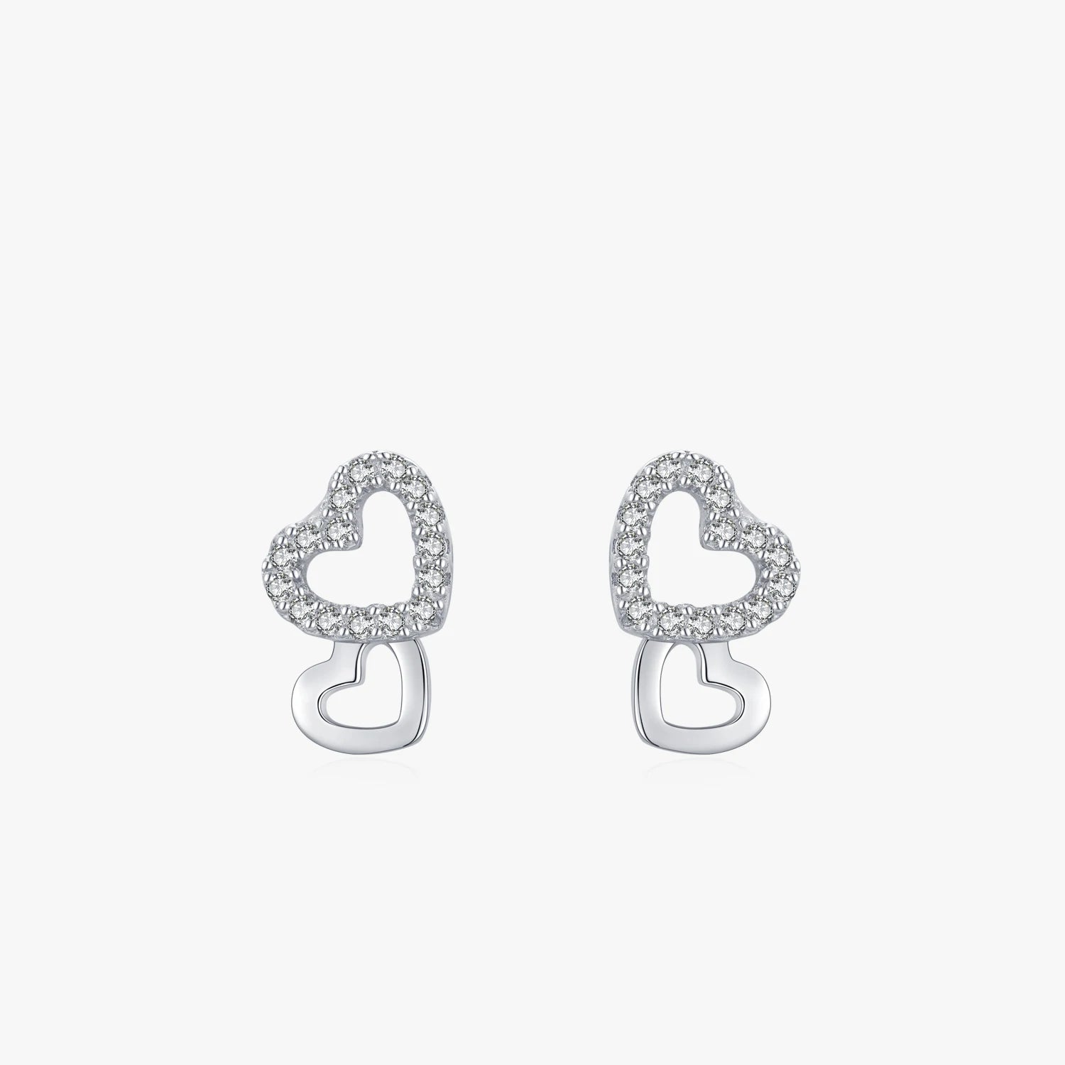 Ailmay Real 925 Sterling Silver Hearts Clear Zircon Stud Earrings for Women Gift Simple Earring Fashion Korea Style Jewelry