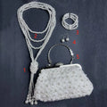 Multi-layer Long Pearl Necklace Earrings Bracelet Set Clutch Handbag Portable Diagonal Bag Wedding Gift Party
