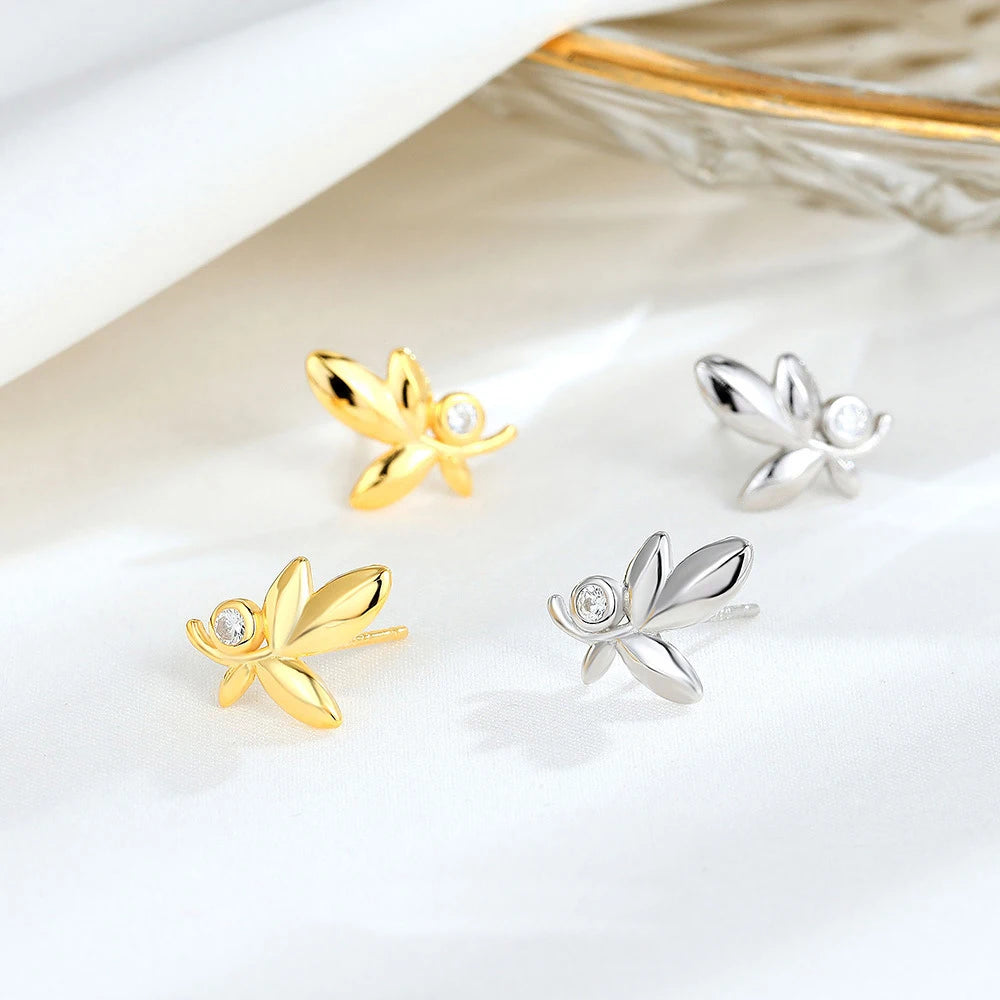 Mini Simple Anti-Allergic 925 Sterling Silver Leaf Shape Stud Earrings Women 18K Gold Zircon Fashionable Trendy Jewelry Gifts