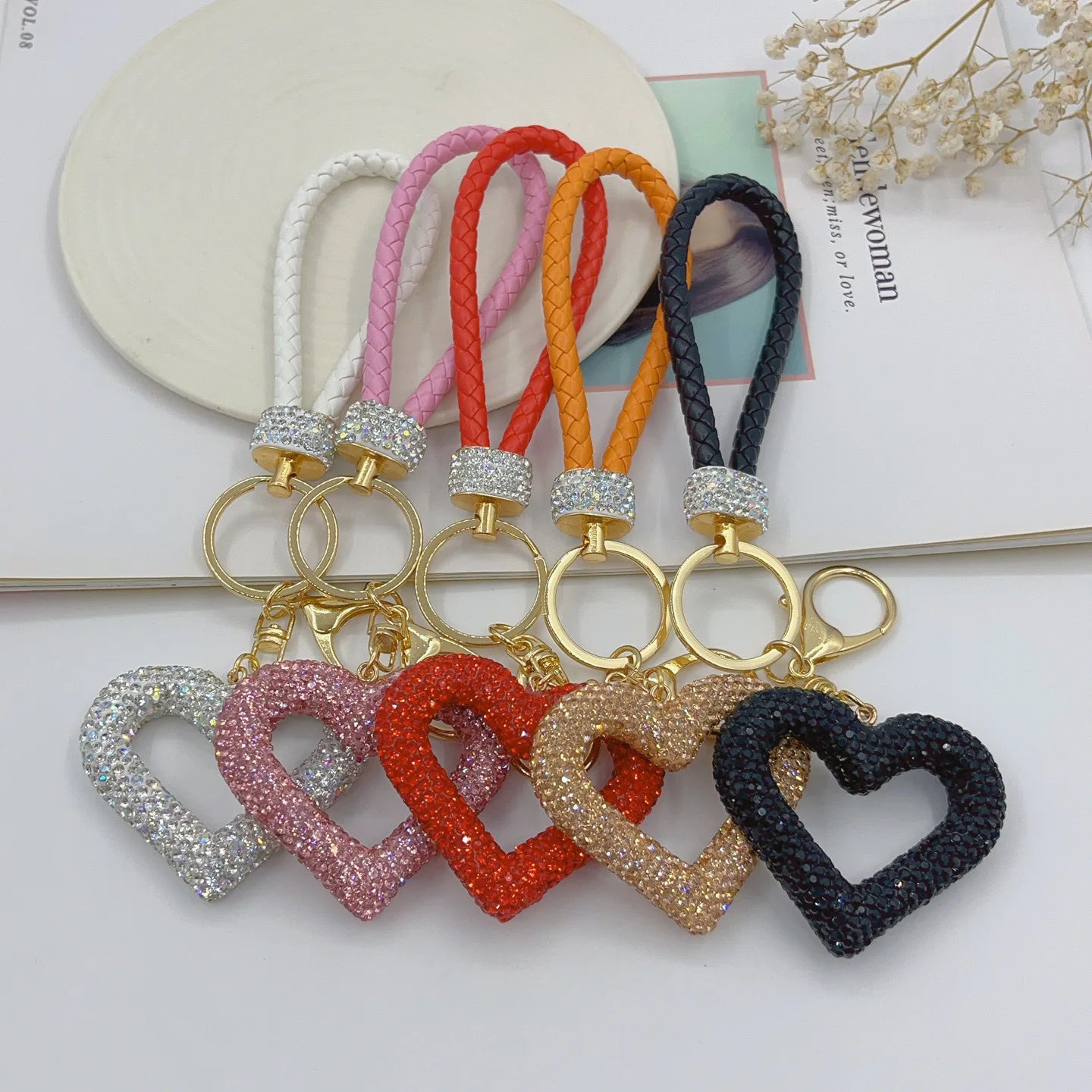 Fashion Polymer Clay Leather Rope Keychain Hollowed-out Heart Keychain Creative Bag Pendants Wholesale