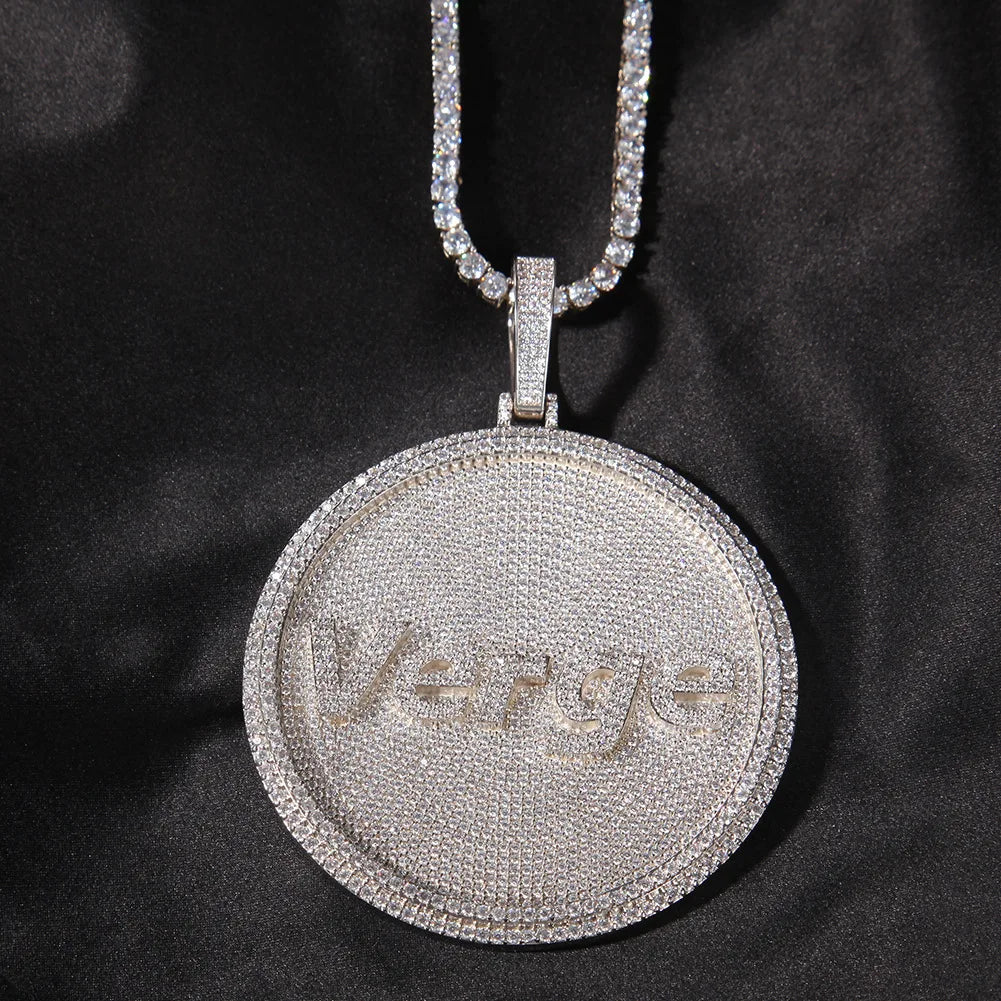 8cm Big Size Circle Round Custom Text Iced Out Pendant Personalized Name Letter Necklace Jewelry Hip Hop Style