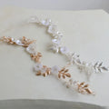 SLBRIDAL Ins Style Shell Flower Alloy Leaf Rhinestone Pearl Bridal Headband Wedding Tiara Vine Hair Accessories Women Jewelry