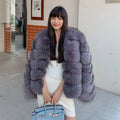 Korea Fashion Style Handmade Classic Real Silver Frost Fox Fur Coat Women Luxury Fluffy Fur Bomber Jacket Winter