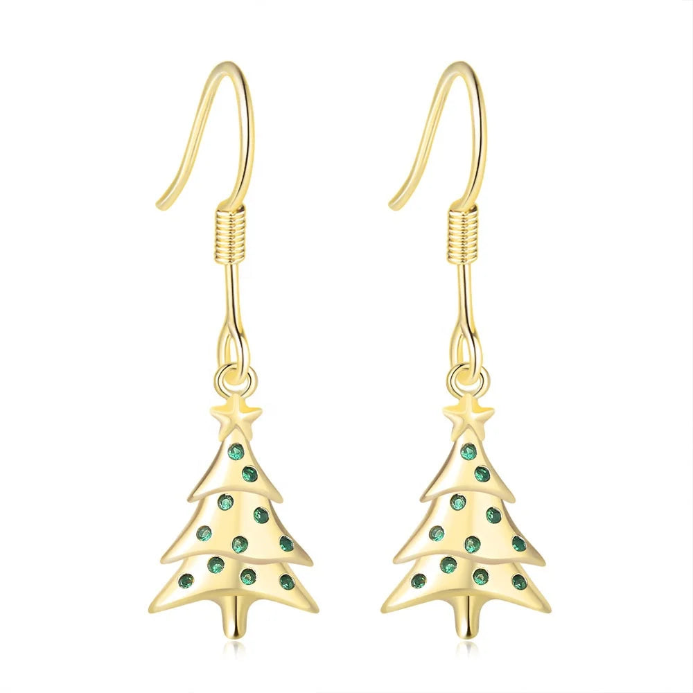 Fashion Novelty Cute 14K Gold Plated Christmas Tree Drop Earrings for Women Gift E094-M MegaBDM