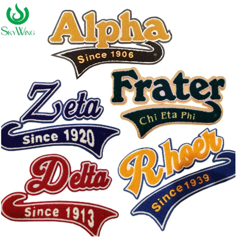 Stylish Greek Letters Red Delta Since 1913 Zeta Since 1920 Alpha Since 1906 Iron on Chenille Sorority Patch for Jacket