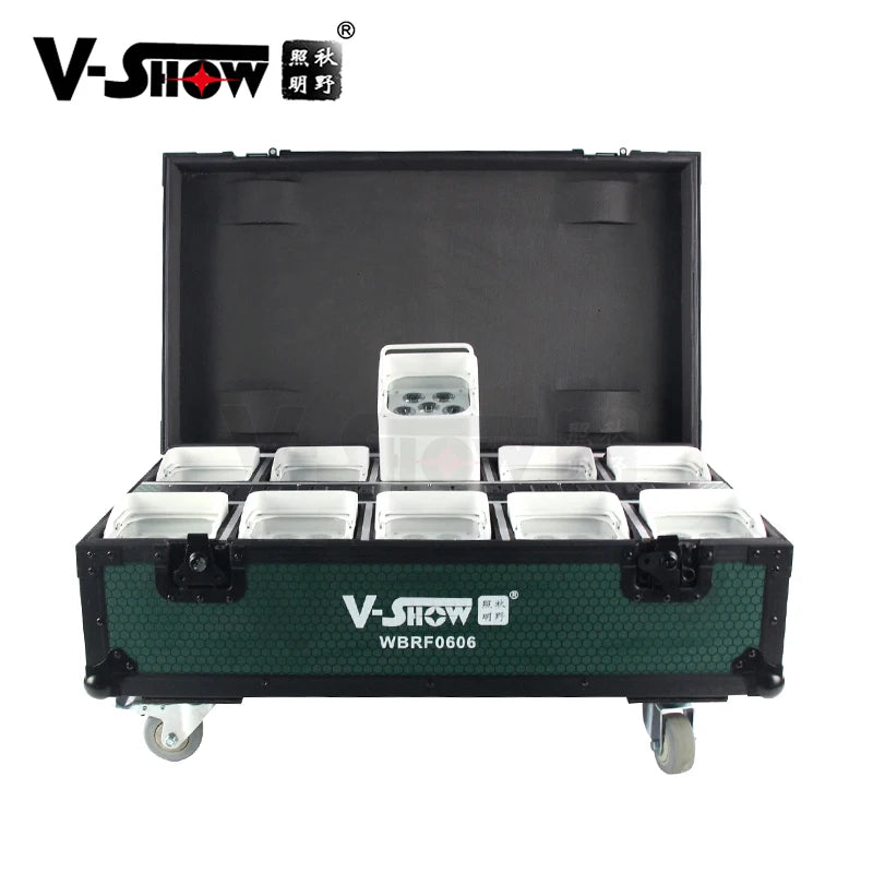 VSHOW WBRF0606 10pcs with case 6*18W RGBWA+UV 6in1 with Wireless Dmx&battery Power Uplight