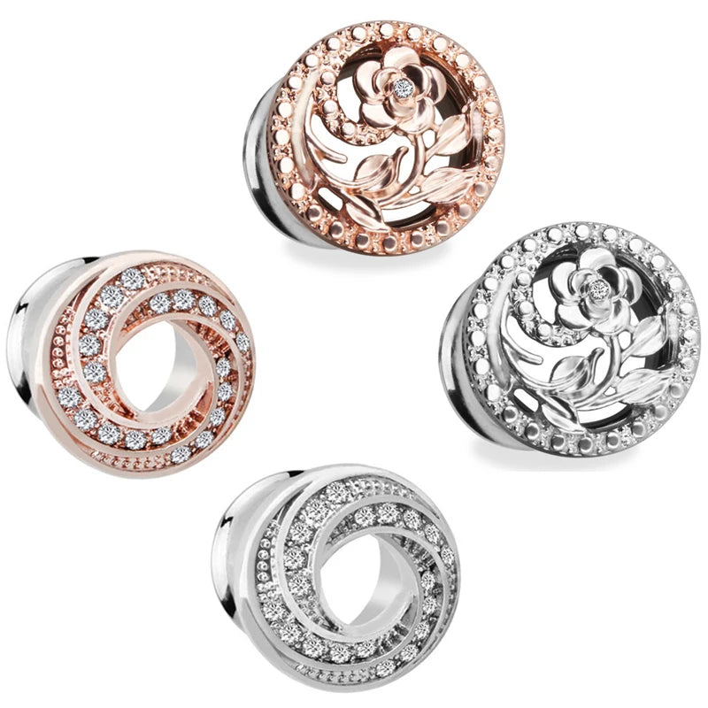 Set 10 Stainless Steel Spiral Rose Flower Belt Drill Ear Gauges Tunnels Plugs 6-16mm Steel Ear Plugs Weddings Engagements