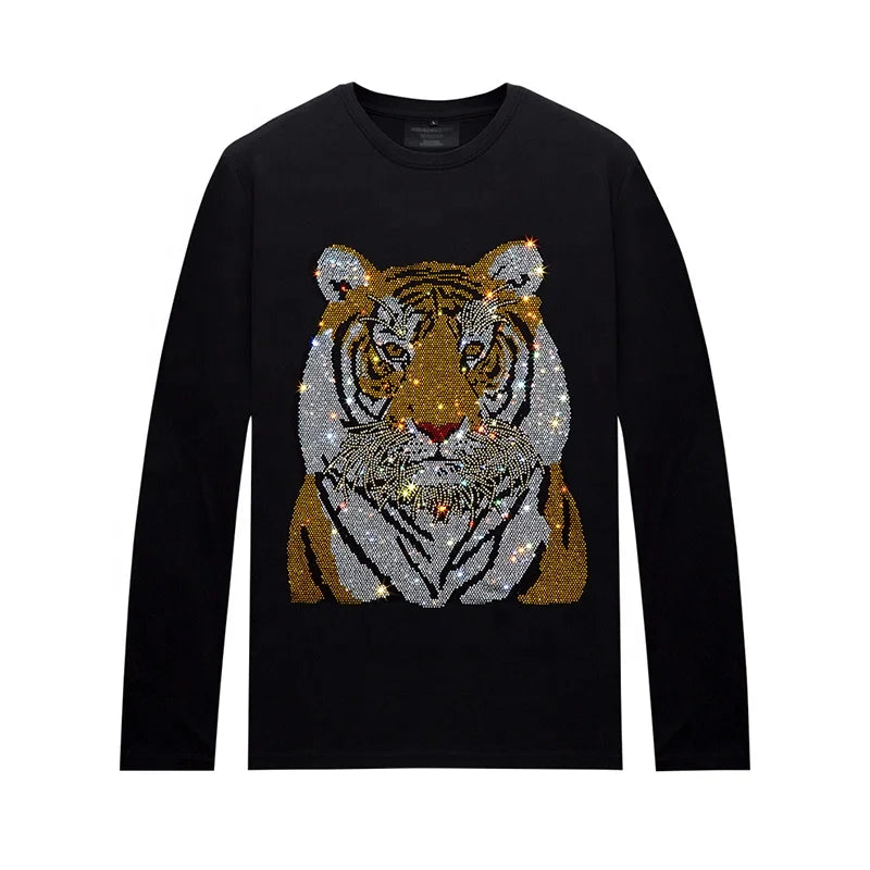Topaz Factory Iron-On Rhinestone Transfer Hotfix Tiger Ready Design with Logo Shape Rhinestone Motif Hotfix Transfer
