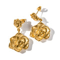 INS Trendy Waterproof Gold Dangle Drop Earring Stainless Steel Earrings Royal Jewelry 18k Gold Plated Rose Flower Earrings