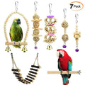 7-Piece Durable Wooden Ladder Swing Gnawing Toy Combo for Small Animals Birds Molar Application with Rope and Cotton Bag Packed