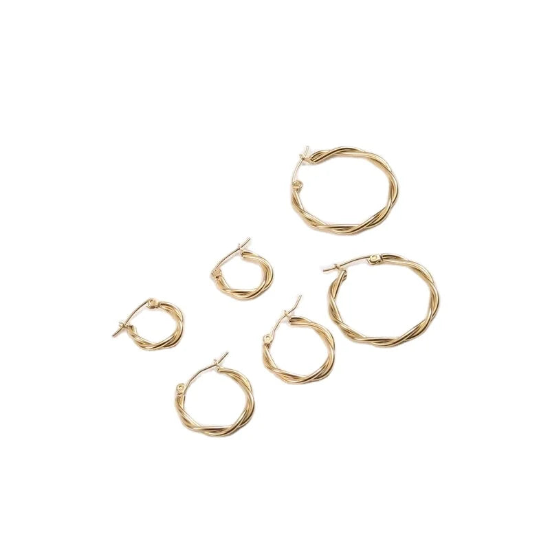 Minos Simple Design Stainless Steel Gold Jewelry Sets Distorted Lines Non Tarnish Twisted Hoop Earrings for Women