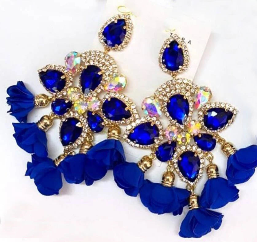 Kaimei Gold Jewelry Charms Wedding Bridal Earings 2024 Crystal Rhinestone Diamond Stone Ear Big Blue Statement Earrings Women MegaBDM