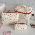 Sweet Quilted Cotton Love Cosmetic Bags for Women Large Capacity Ladies Makeup Wash Storage Bag Travel Female Pillow Handbags