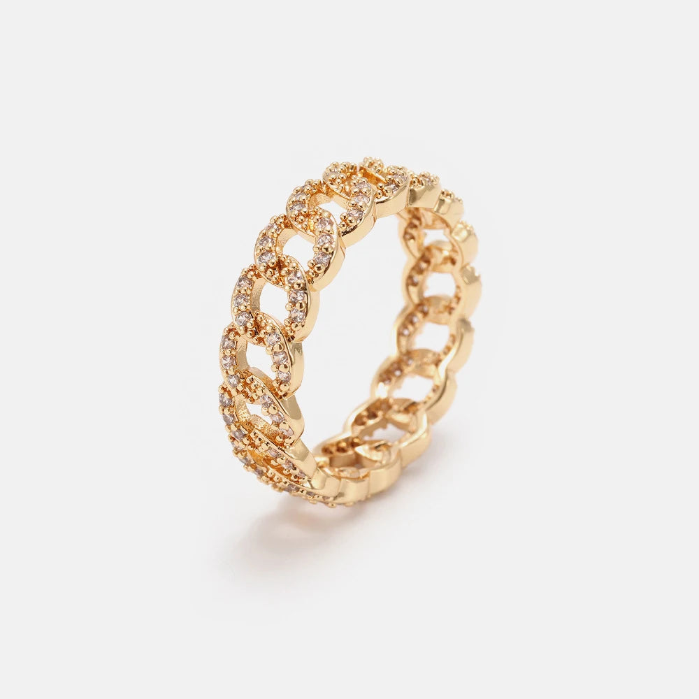 Fashion Jewelry Wholesale 18K Gold Plated Twisted Link Chain Cubic Zircon Rings for Women