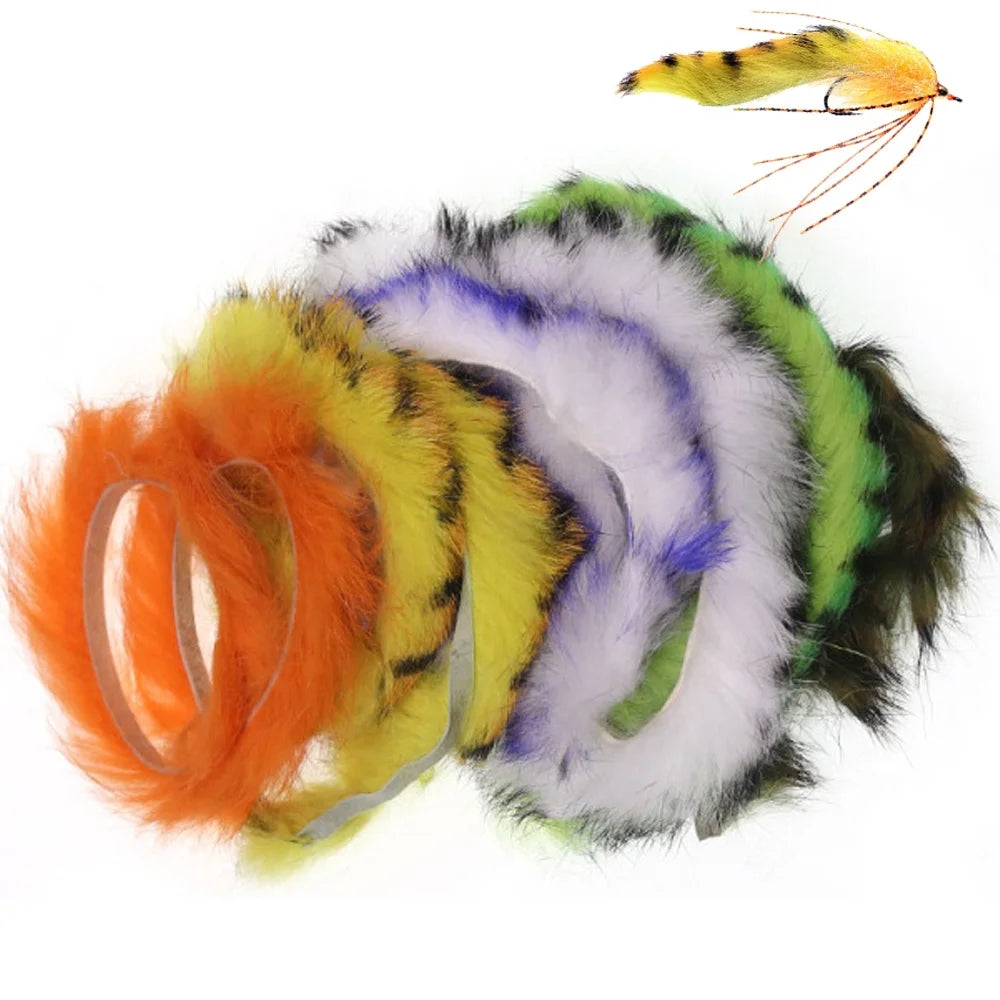 Bulk 4mm Vertical Cut Rabbit Zonker Strips Orange Blue Tiger Barred Colors Plastic Fur Fly Tying for River Crayfish Claws Bunny