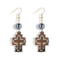 2026 Hot Sale Natural Shell Pearl Earrings Women Fashion New Design Gold Plated Cross Pendant Earrings Wholesale