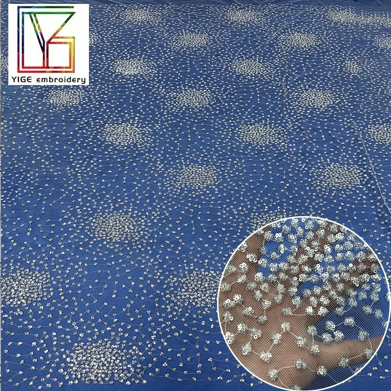 Manufacturer Wholesale Party Garment Accessories Lace Mesh Fabric Polyester Tulle Embroidered Sequins Lace Fabrics