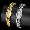 Hiphop Jewelry 12mm Heavy Link Stainless Steel Urban Jewelry 18K Gold Men Cuban Chain Cross Bracelet with Stone