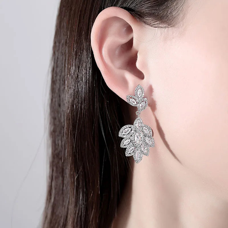 SLBRIDAL Ins Style Fashion CZ Crystal Pearls Girls Dangle Earrings Cubic Zircon Women Earrings Bridal Wedding Drop Earrings
