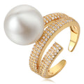 2024 Premium Set Zircon Open High Shine Pearl Adjustable Ring Women Party Jewelry Customized