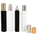 Gold Silver Black Spray Atomizer Perfume Vials 10ml Empty Black White Square Glass Steel Bead Roller Refillable Roll on Bottle