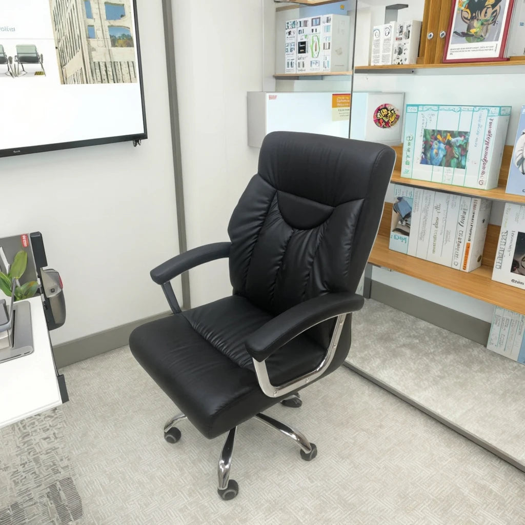 Black Synthetic Leather Ergonomic Executive Modern Design Fixed Armrest Adjustable Durable Cheap Price Swivel Wood Office Chair