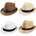 New Design Summer Outdoor Cloth Ribbon Linen Material Sun Straw Top Hat for Middle-Aged Men