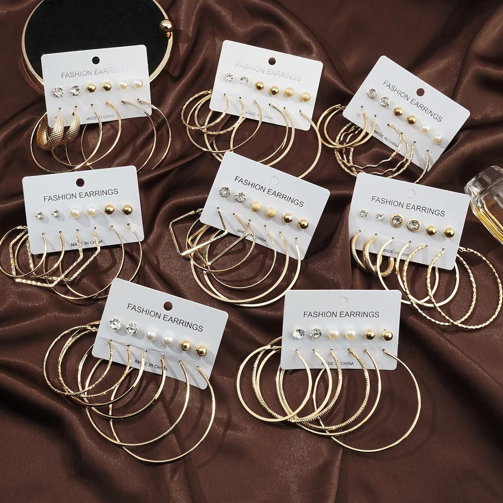 VKME Women Jewelry  Gold Plated Big Hoop Earring Set