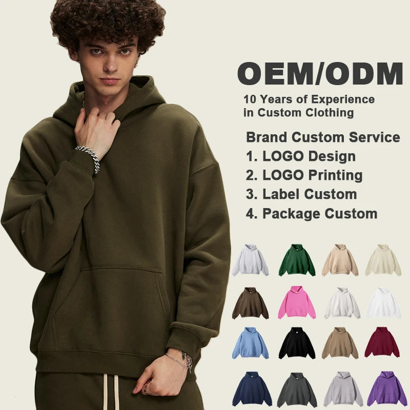 Top Quality Cotton Blank Thick Fleece Heavy Weight Oversized Custom Print Logo Men's Hoodies & Sweatshirts