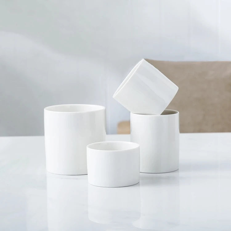 Custom 6 8 12 oz Empty Scented Nordic Glossy White Ceramic Candle Jars for Candle Making