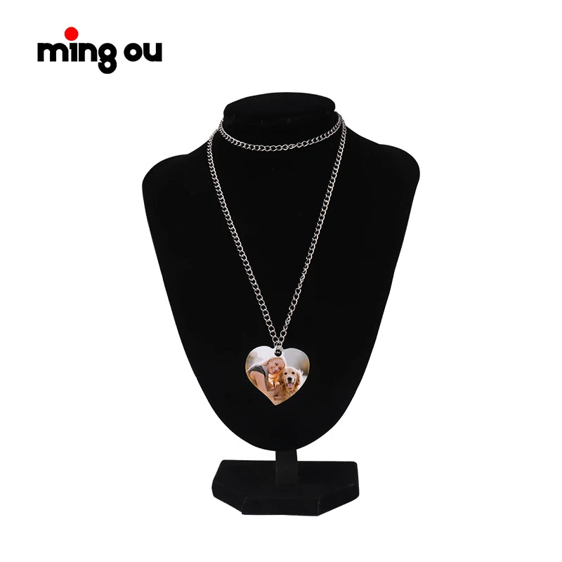 Factory Custom Laser-Glossy Heart Shape Metal Dog Id Tag Necklace Sublimation Dog Tags Thermal Transfer Printing for Souvenir