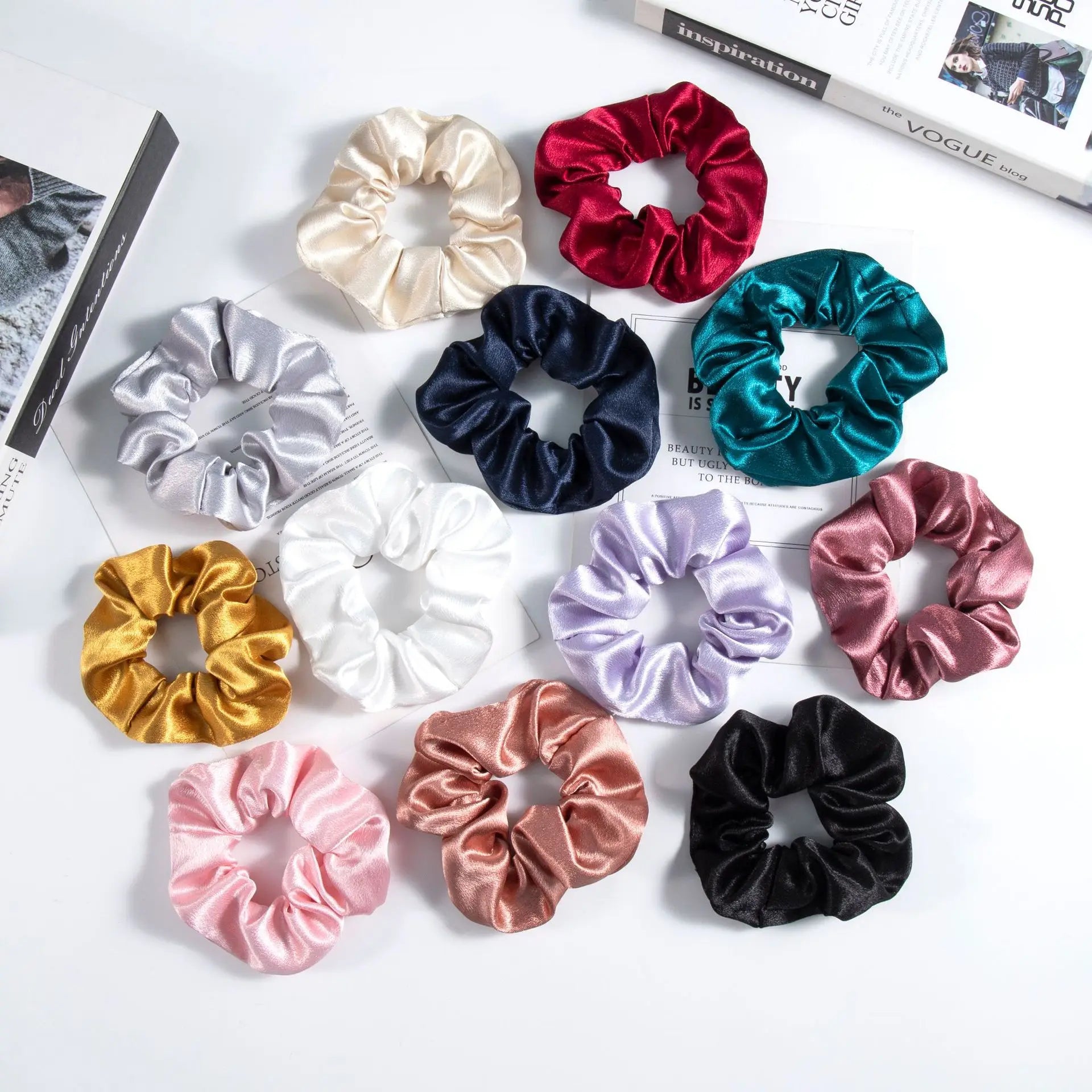 Crystal Satin Large Headband Retro Solid Color High Texture Fat Intestine Headband Large Rubber Band N25100