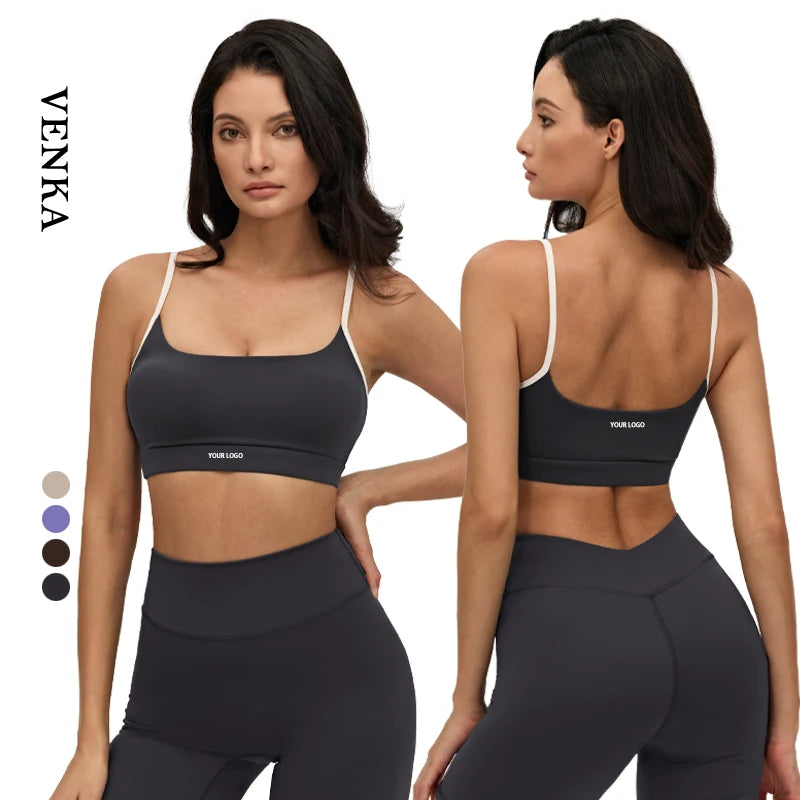 Female New Sexy Summer Lightweight Contrast Color Camisole Fitness Yoga Sports Bra Back Padded Elastic Push-up Breathable Side