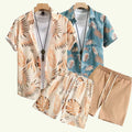 Men's Hawaiian/Casual Vacation Shirt Leaf Print Tropical Print Shirt with Drawstring Shorts