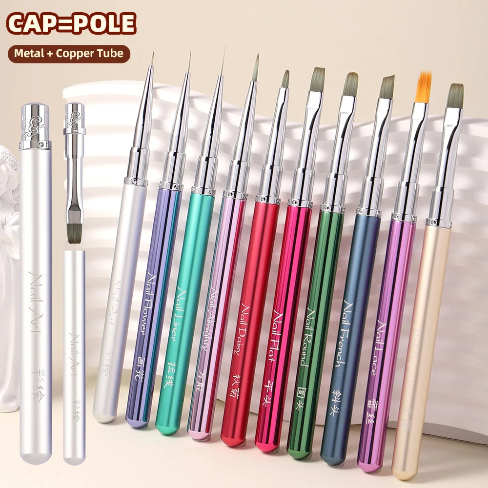 Nail Art Brushes 10Pcs Metal 10 Colours Detachable Body Design Nylon Hair Nail Nail Brush Sets Nagelburste Escova De Unhas